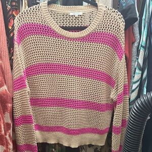 Z Supply  Striped Knit Sweater - Tan and Pink - Size Medium